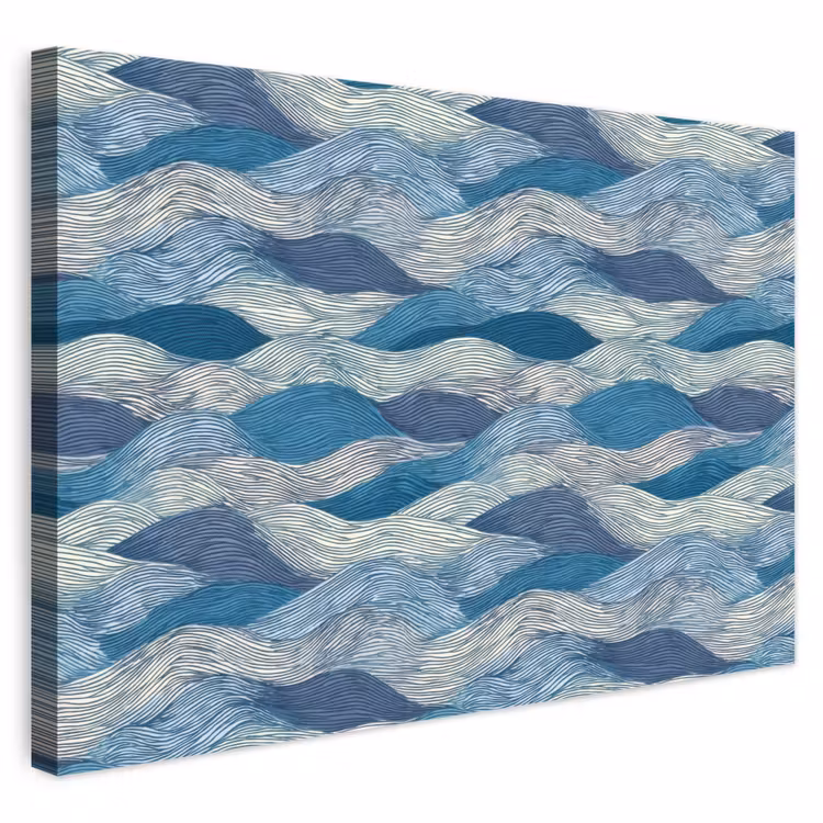 Getekend - Blauw - Wit - Golvend - Streepjes canvas 2cm klein 34 -3d