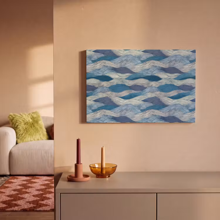 Getekend - Blauw - Wit - Golvend - Streepjes canvas 2cm klein 34 -sfeer1