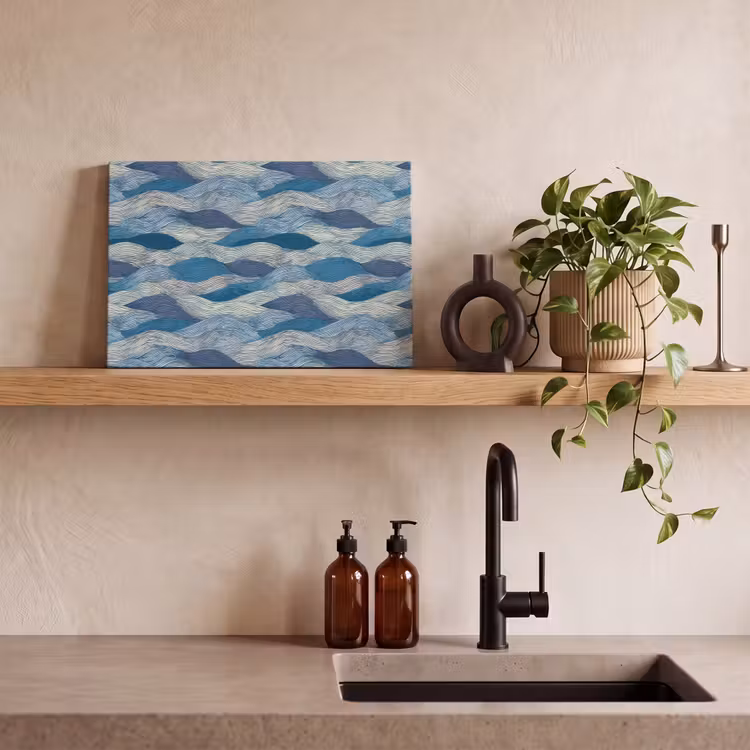 Getekend - Blauw - Wit - Golvend - Streepjes canvas 2cm klein 34 -sfeer3