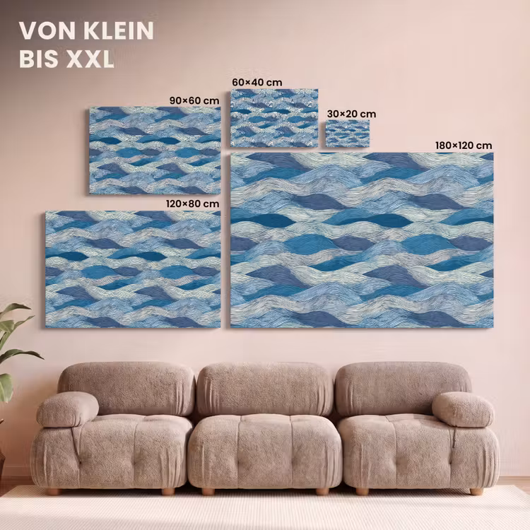 Getekend - Blauw - Wit - Golvend - Streepjes canvas 2cm klein 34 -Xsfeer8_DE