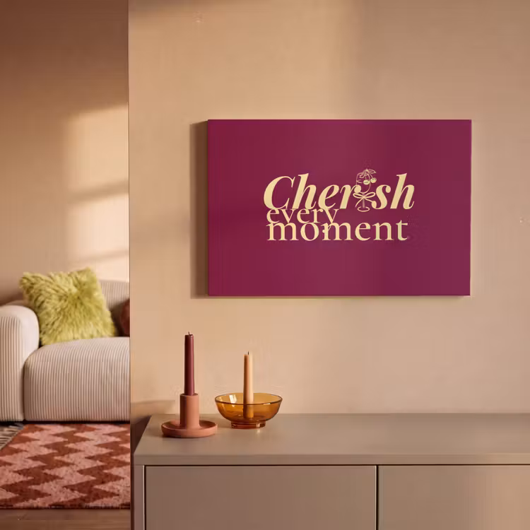 Cherish every moment - Cocktailglas - Bordeaux canvas 2cm klein -sfeer1