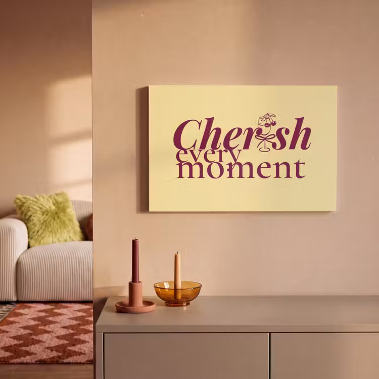 Cherish every moment - Cocktailglas - Geel canvas 2cm klein -sfeer1