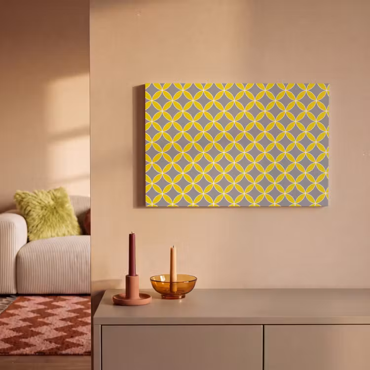 Geometrisch - Cirkels - Modern - Grijs - Geel canvas 2cm klein 34 -sfeer1