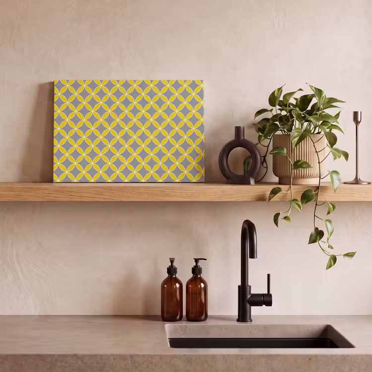 Geometrisch - Cirkels - Modern - Grijs - Geel canvas 2cm klein 34 -sfeer3