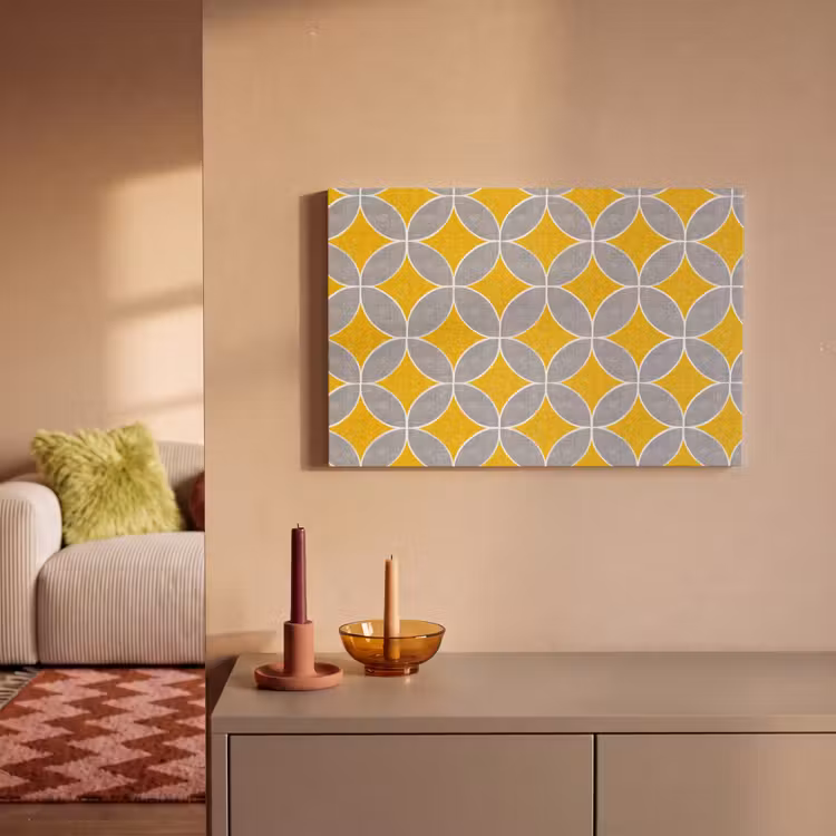 Geometrisch - Cirkels - Textuur - Grijs - Geel canvas 2cm klein 34 -sfeer1