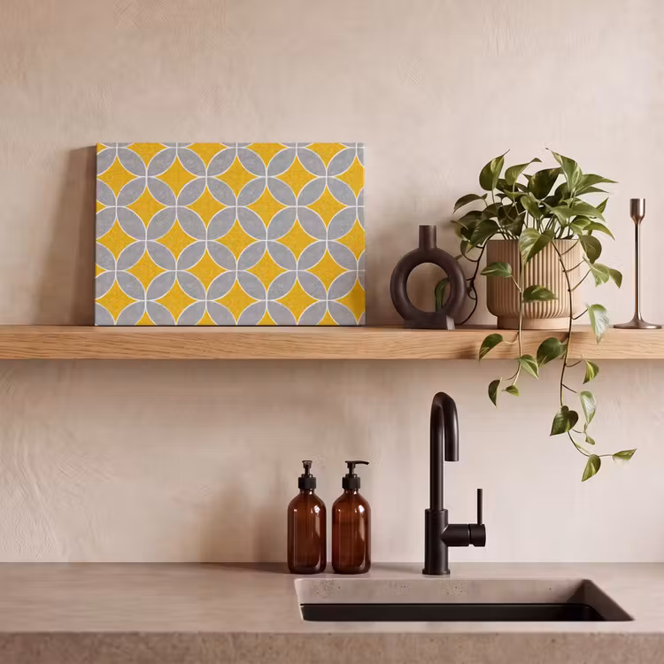Geometrisch - Cirkels - Textuur - Grijs - Geel canvas 2cm klein 34 -sfeer3