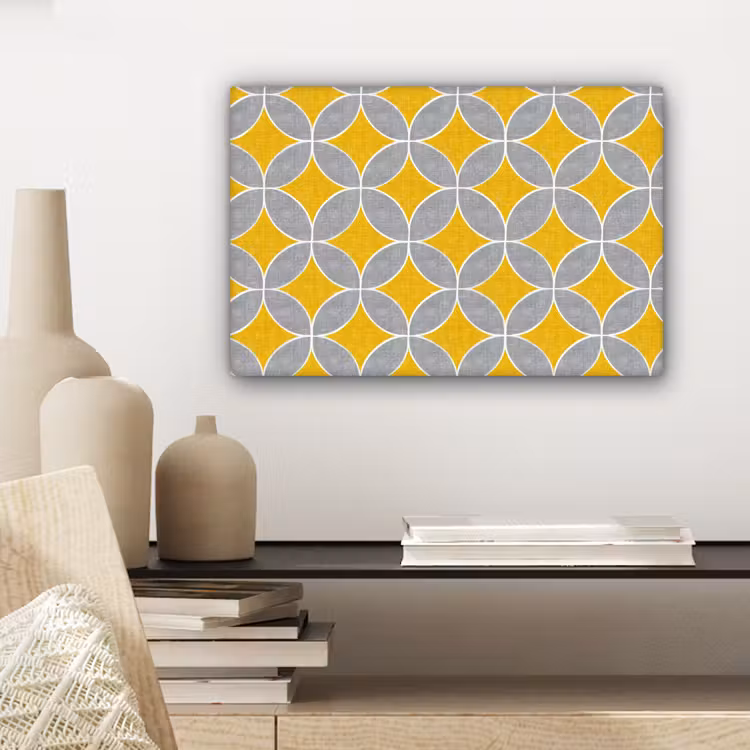Geometrisch - Cirkels - Textuur - Grijs - Geel canvas 2cm klein 34 -sfeer6