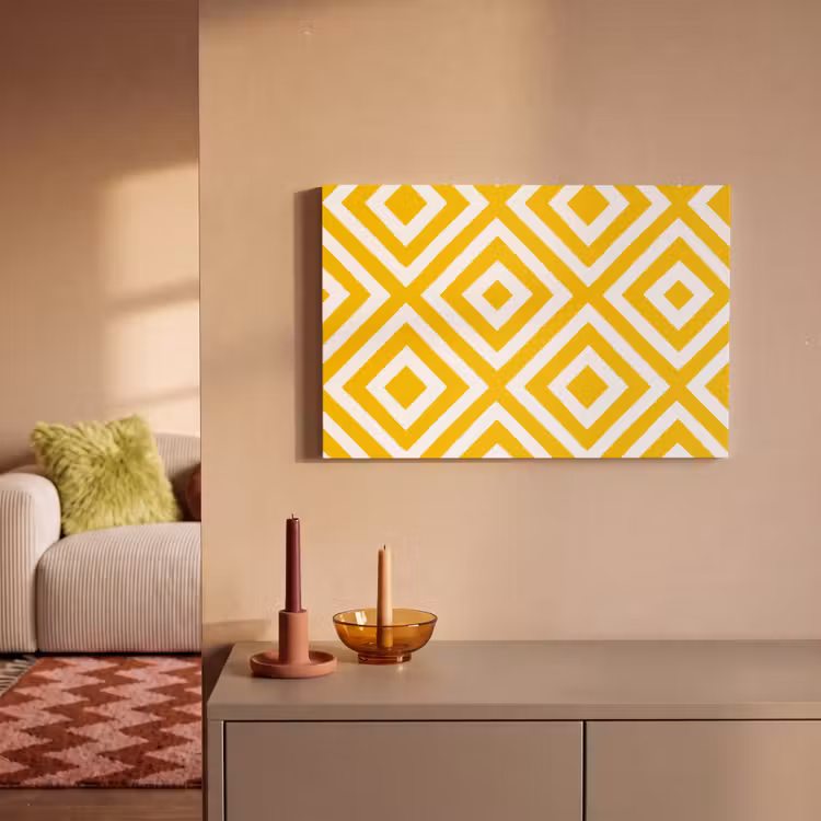 Geometrisch - Lijnen - Modern - Geel - Wit canvas 2cm klein 34 -sfeer1