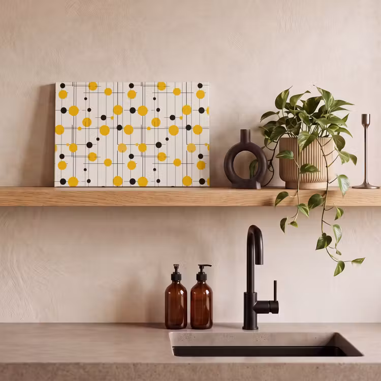 Geometrisch - Retro - Lijnen - Okergeel - Zwart canvas 2cm klein 34 -sfeer3