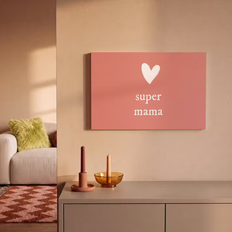 Presentje voor Moederdag super mama roze/wit canvas 2cm klein -sfeer1