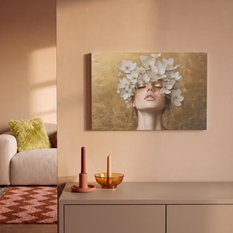 Gezicht - Bloemen - Goud - Abstract canvas 2cm klein -sfeer1