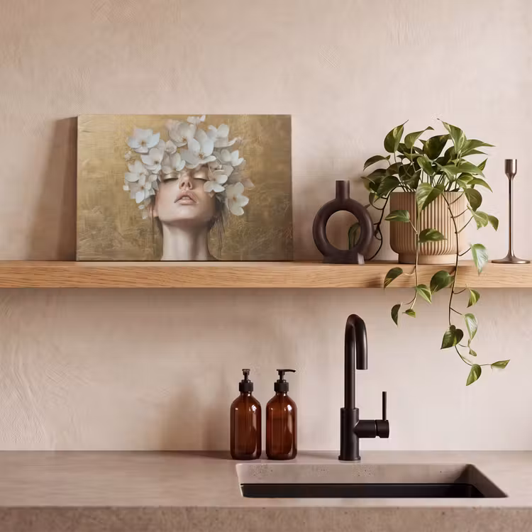 Gezicht - Bloemen - Goud - Abstract canvas 2cm klein -sfeer6
