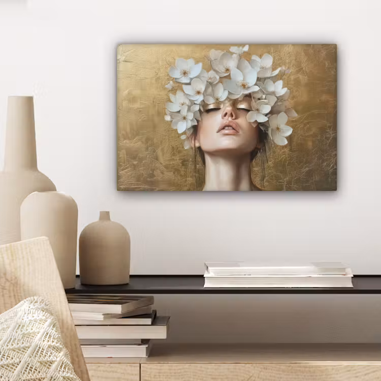 Gezicht - Bloemen - Goud - Abstract canvas 2cm klein -closeup_print_DE