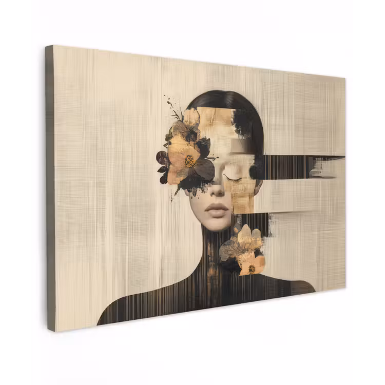 Gezicht - Bloemen - Zwart - Vrouw canvas 2cm klein -z3d