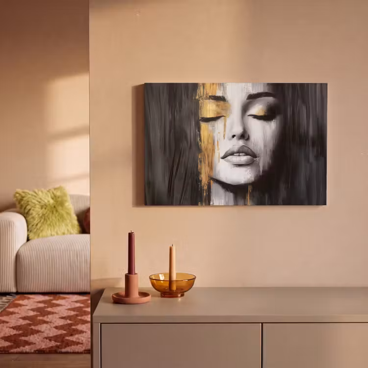 Gezicht - Vrouw - Penseelstreken - Abstract canvas 2cm klein -sfeer1