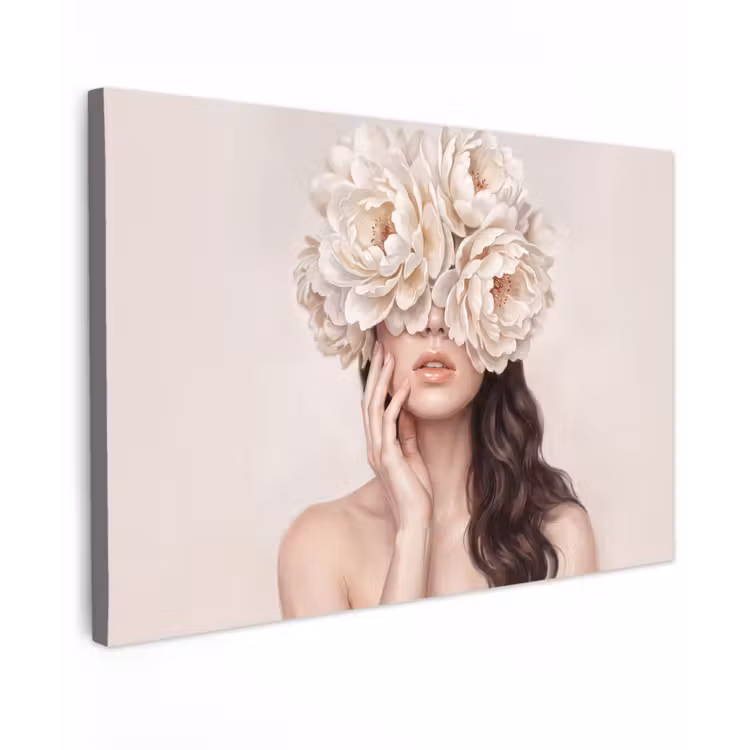 Gezicht - Pioenrozen - Crème canvas 2cm klein -z3d