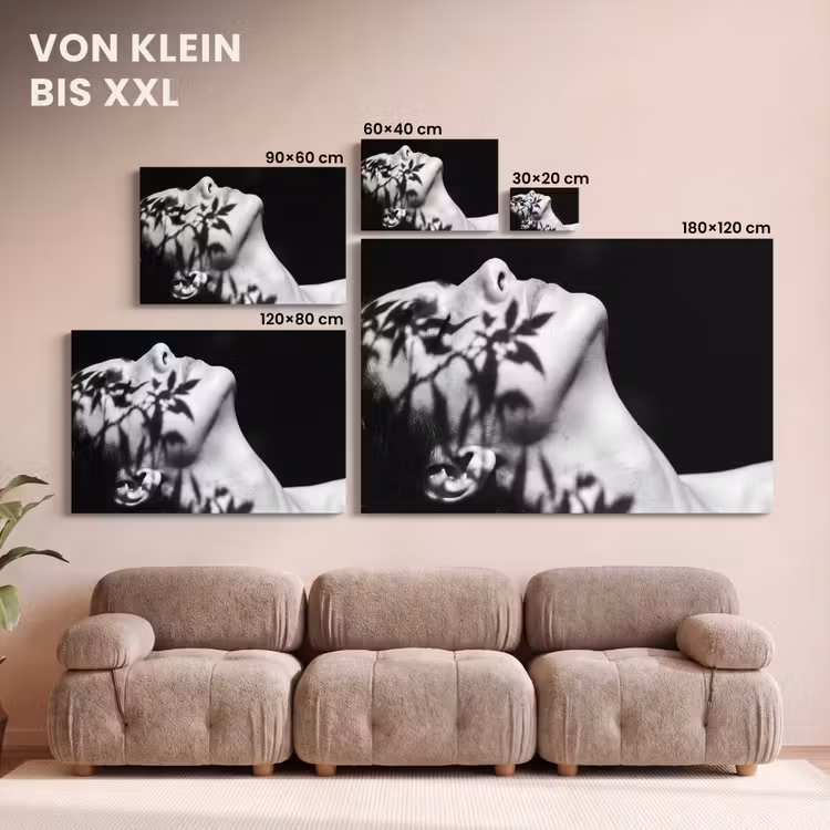 Gezicht - Schaduw - Bladeren - Zwart - Wit - Intiem canvas 2cm klein -Xsfeer8_DE