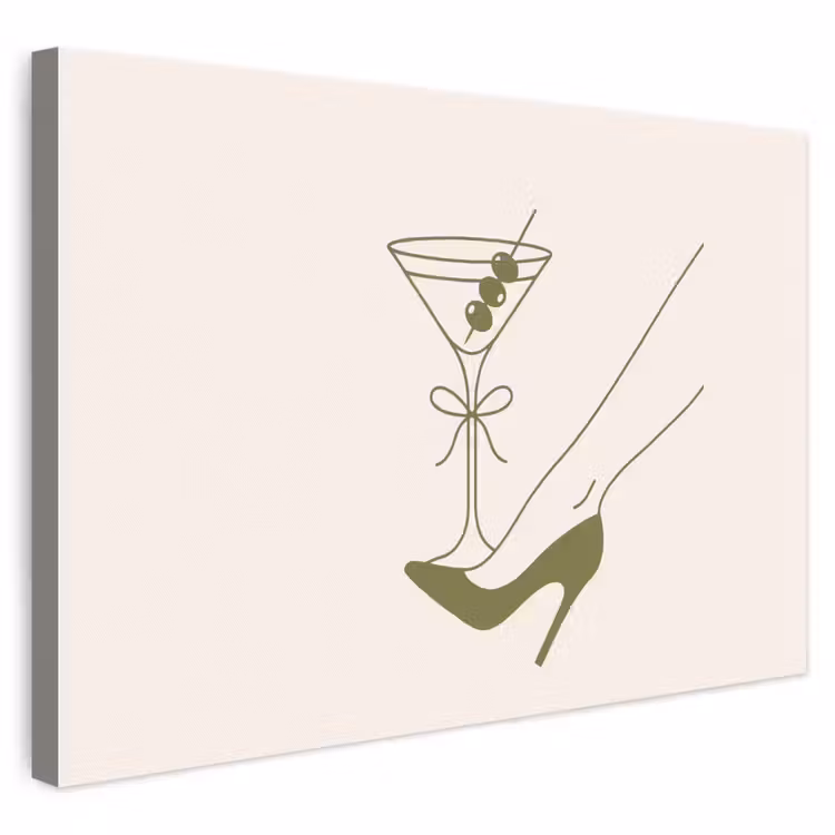 Drank - Martini - Hoge hak - Mode - Groen canvas 2cm klein -3d