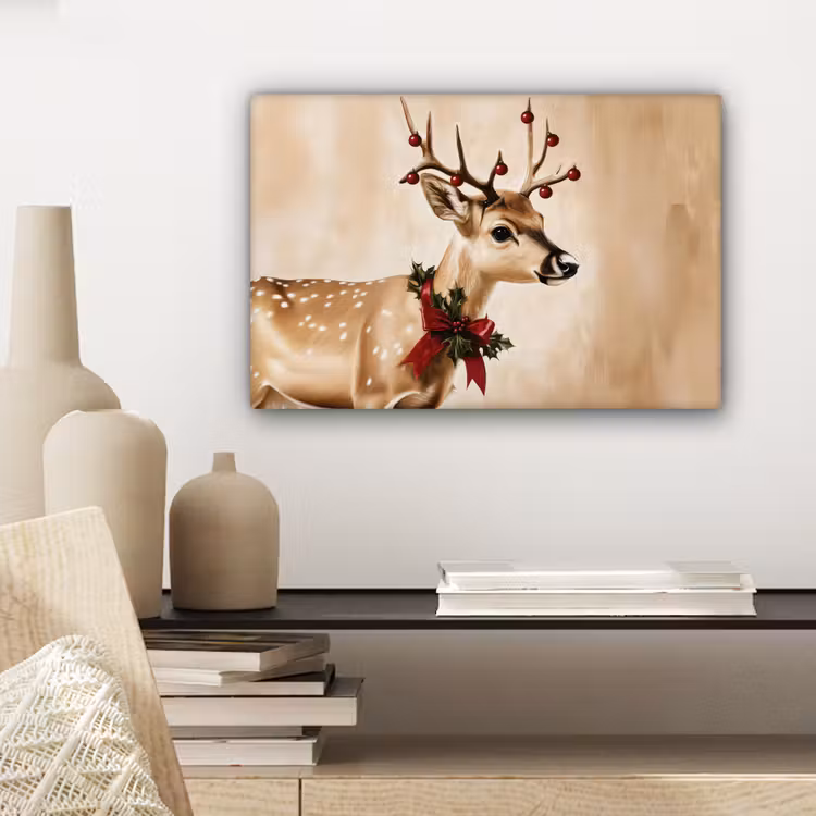 Gewei - Kerst - Rendier - Rood canvas 2cm klein -closeup_print_DE