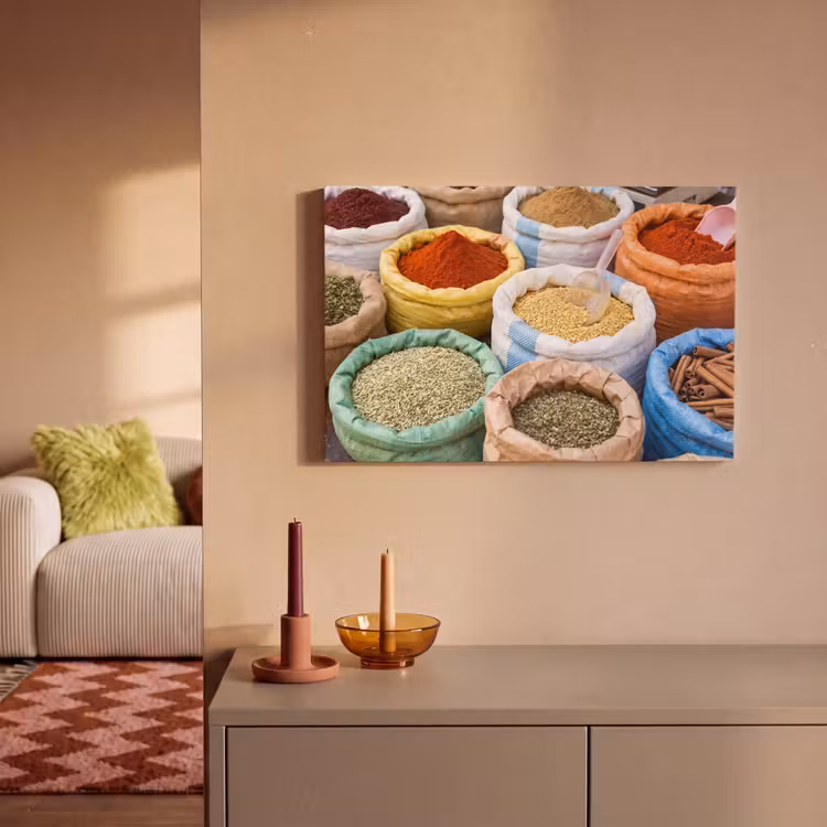 Leinwandbild - Gewürze – Beutel – Markt - Kruiden - Zakken - Markt canvas 2cm klein