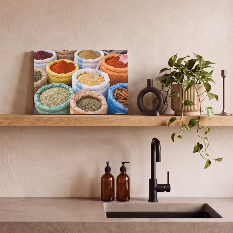 Leinwandbild - Gewürze – Beutel – Markt - Kruiden - Zakken - Markt canvas 2cm klein