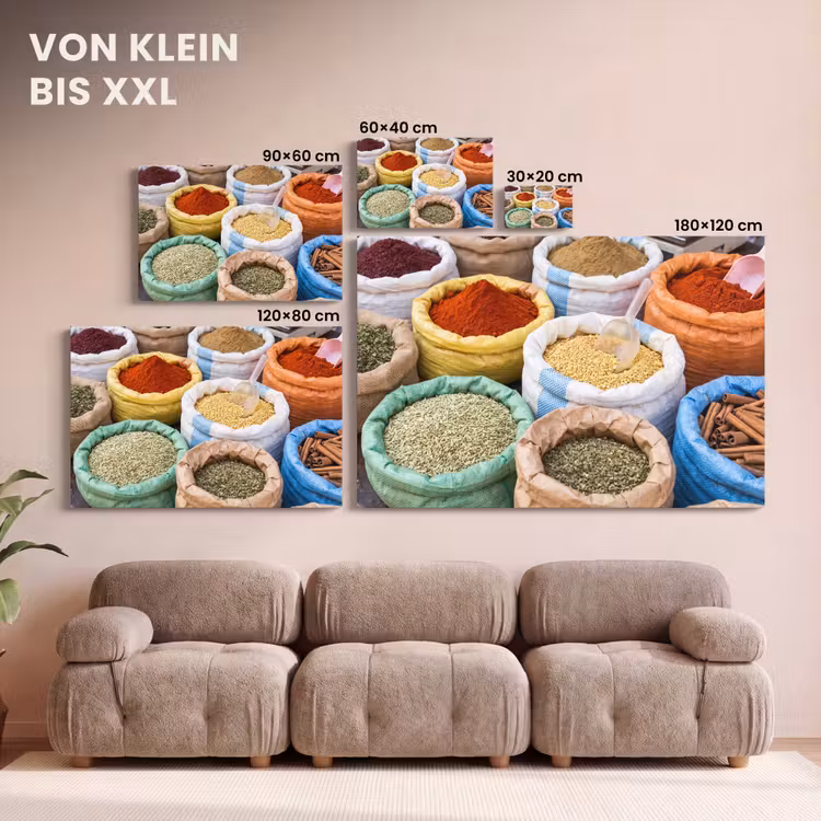 Leinwandbild - Gewürze – Beutel – Markt - Kruiden - Zakken - Markt canvas 2cm klein