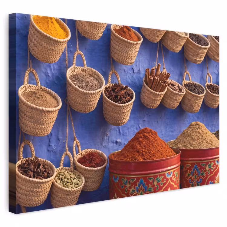 Leinwandbild - Gewürze – Körbe – Markt - Kruiden - Manden - Markt canvas 2cm klein