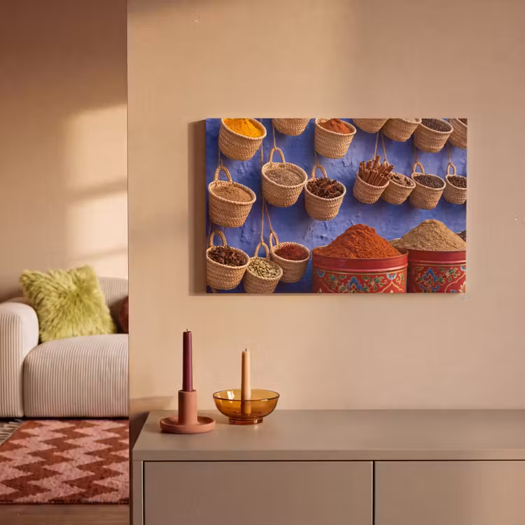 Leinwandbild - Gewürze – Körbe – Markt - Kruiden - Manden - Markt canvas 2cm klein