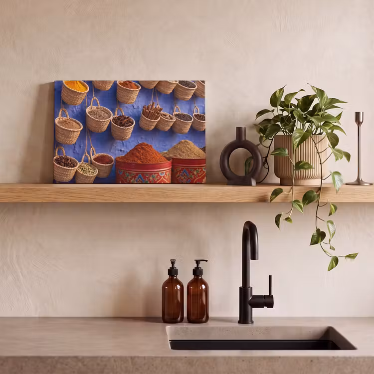 Leinwandbild - Gewürze – Körbe – Markt - Kruiden - Manden - Markt canvas 2cm klein