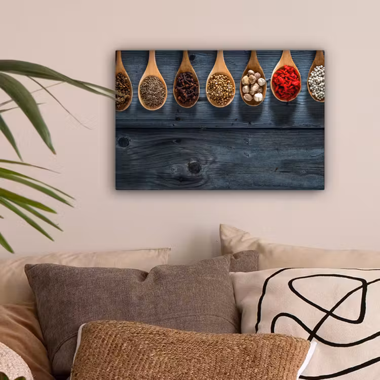 Kruiden - Lepels - Hout - Keuken - Specerijen - Industrieel canvas 2cm klein -sfeer1