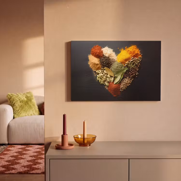 Specerijen - Mix - Hartvorm - Zwart canvas 2cm klein -sfeer1