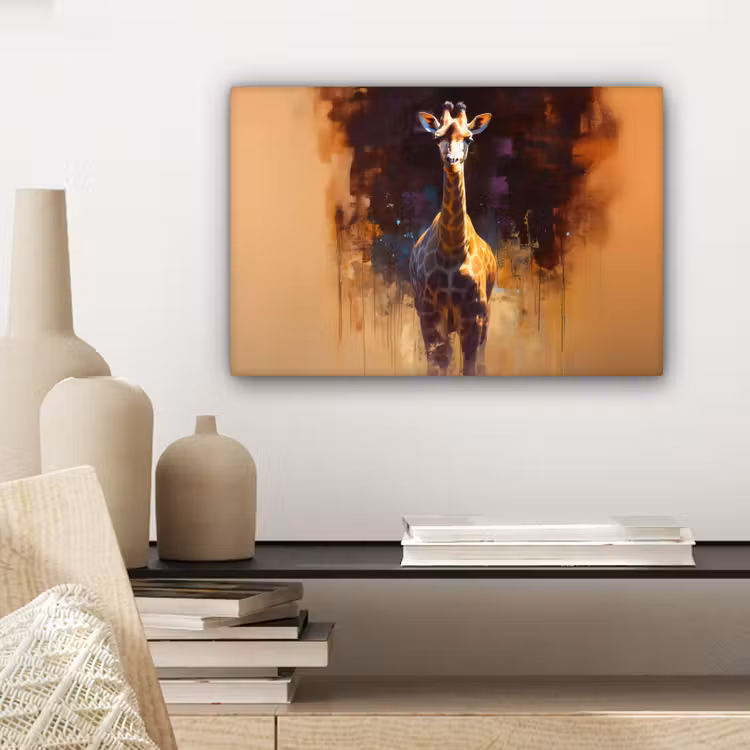 Giraf - Bruin - Abstract - Geschilderd canvas 2cm klein -sfeer6