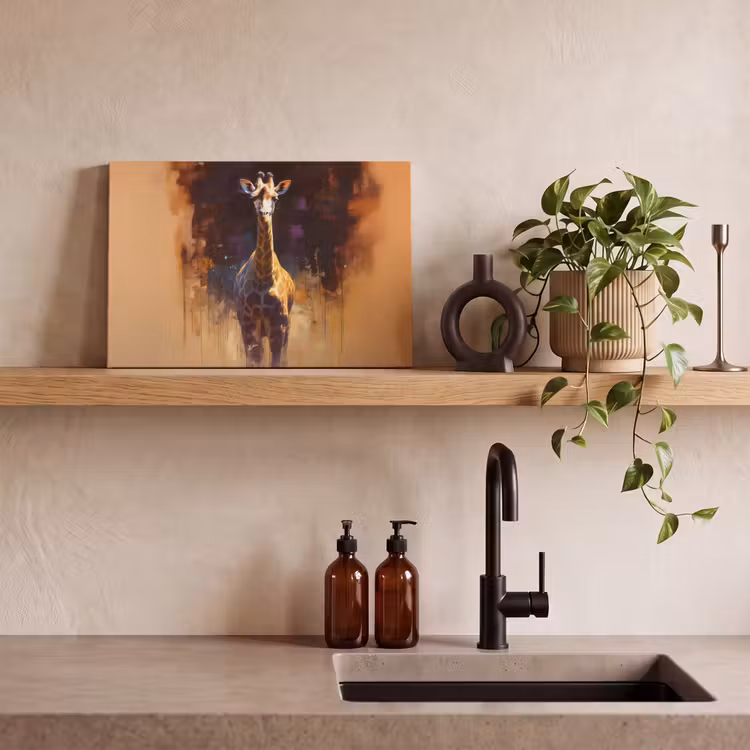 Giraf - Bruin - Abstract - Geschilderd canvas 2cm klein -closeup_print_DE