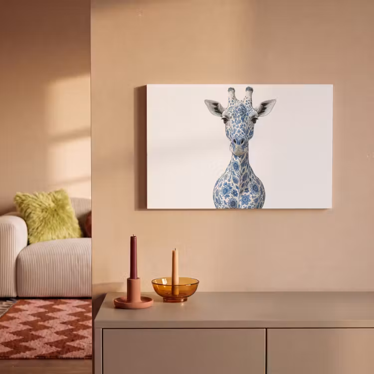 Giraffe - Delfts blauw - Dieren - Minimalistisch canvas 2cm klein -sfeer1