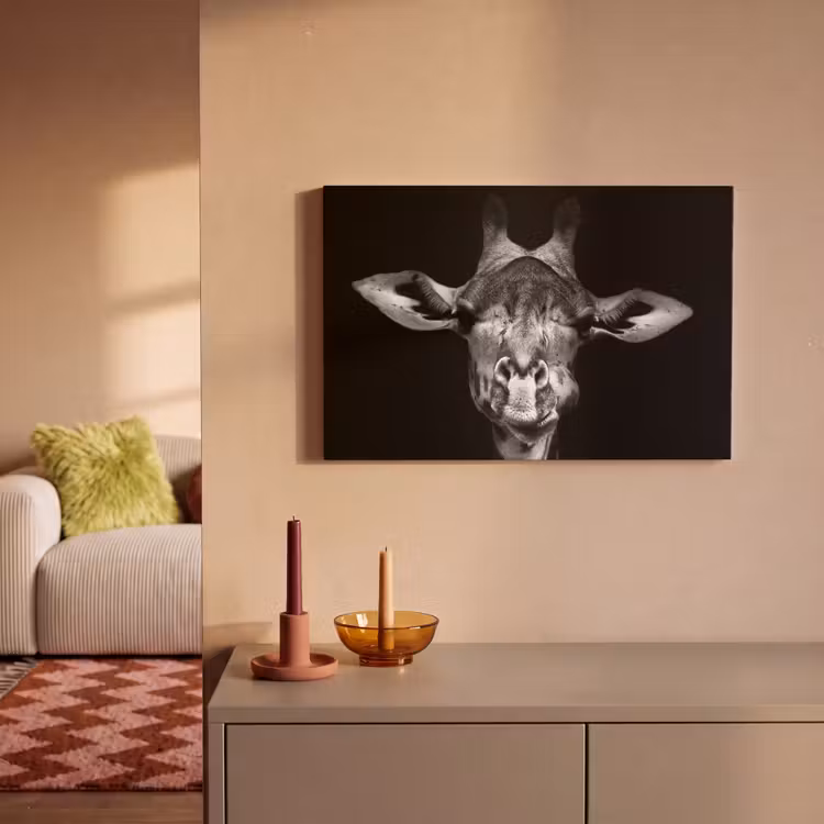 Giraffe - Portret - Dieren - Zwart - Wit canvas 2cm klein -sfeer1