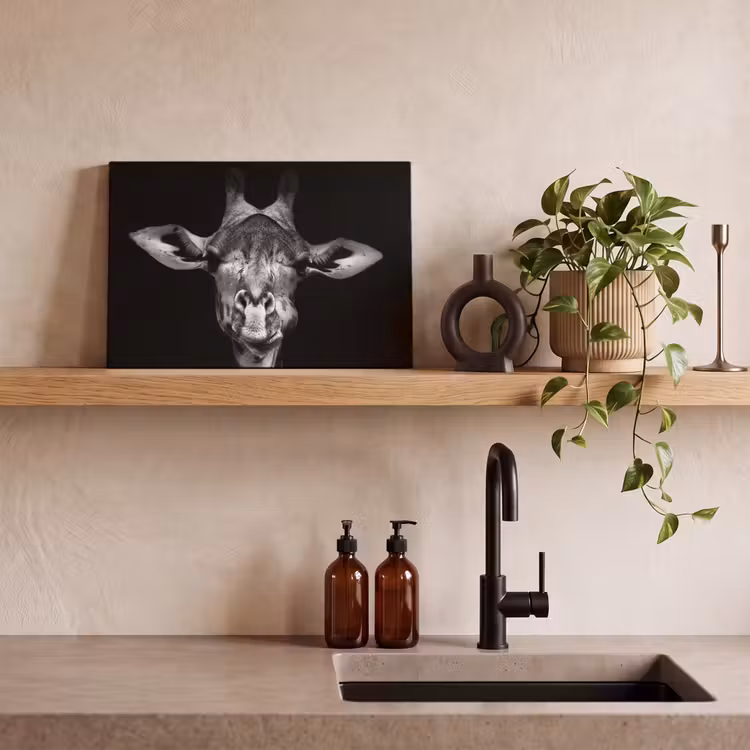 Giraffe - Portret - Dieren - Zwart - Wit canvas 2cm klein -sfeer3