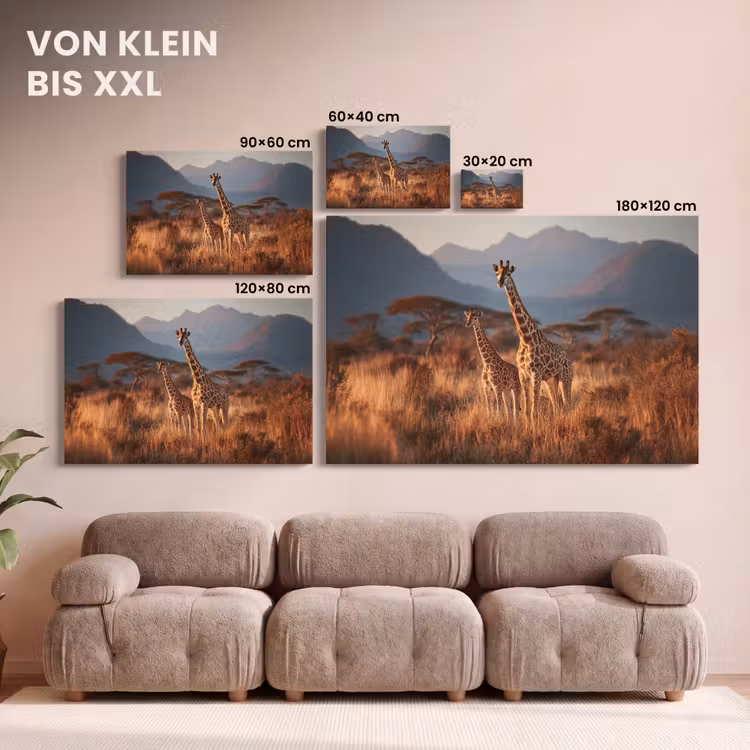 Giraffen - Hoog gras - Acaciabomen canvas 2cm klein -Xsfeer8_DE
