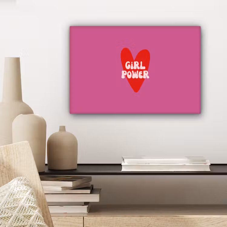 Girl power - Hart - Roze - Rood canvas 2cm klein -uniquesellingpoint_afwerking-onlywow_DE