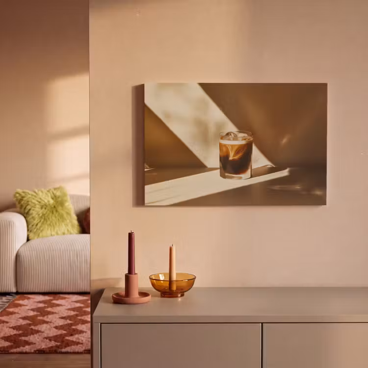 Glas - Ijskoffie - Schaduw - Bruin canvas 2cm klein -sfeer1