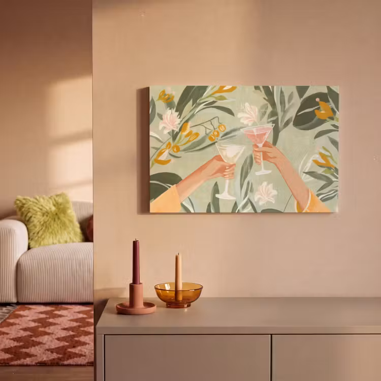 Glazen - Proosten - Bladeren - Groen canvas 2cm klein -sfeer1