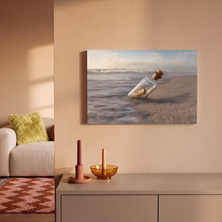 Glazenfles - Post - Zee - Zand canvas 2cm klein -sfeer1