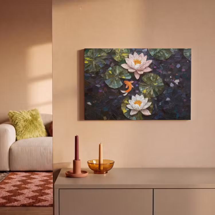 Glasstukjes - Leliebladeren - Vis - Oranje canvas 2cm klein -sfeer1