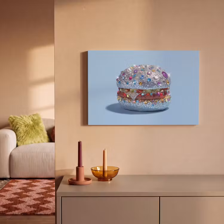 Glitters - Hamburger - Blauw canvas 2cm klein -sfeer1