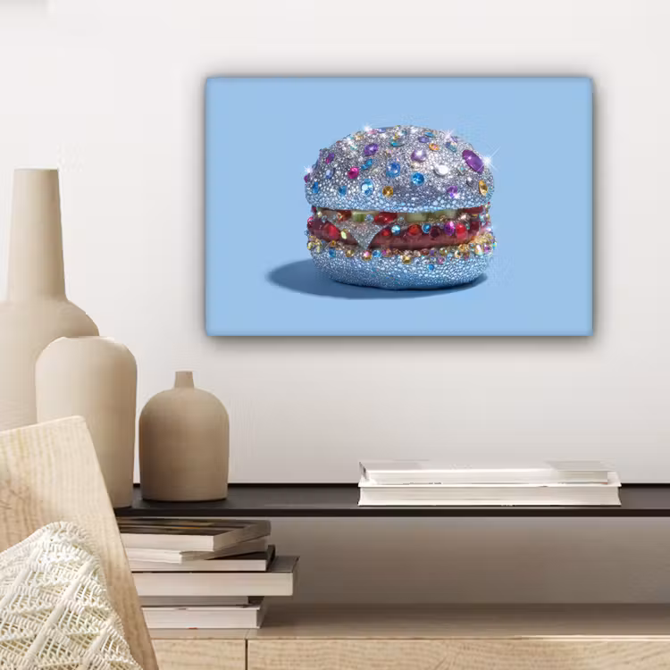 Glitters - Hamburger - Blauw canvas 2cm klein -sfeer6