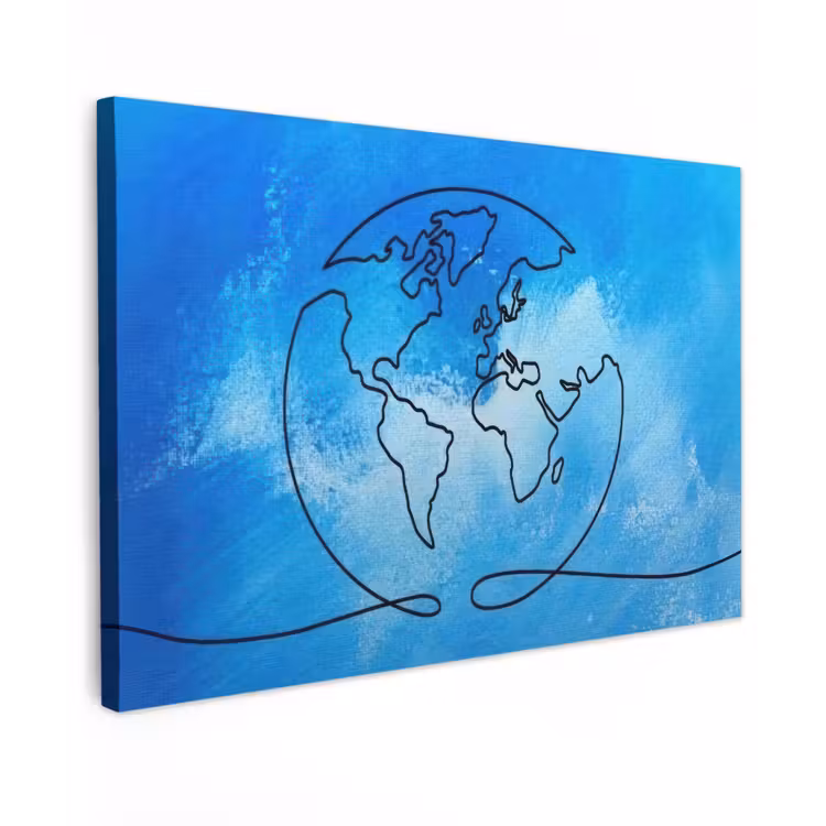 Wereldbol - Blauw - Lijn - Wereldkaart canvas 2cm klein -z3d