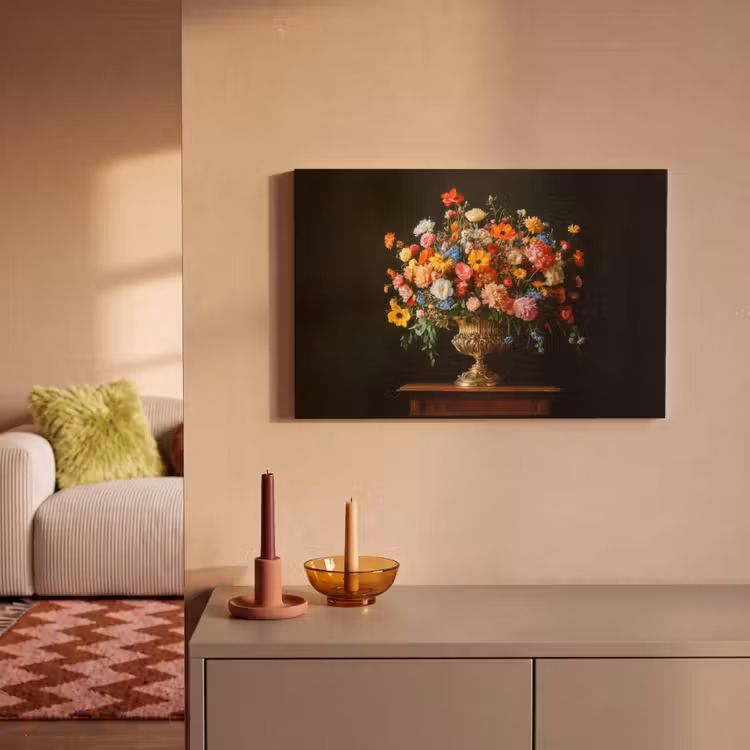 Goud - Bloemen - Kleuren - Vaas canvas 2cm klein -sfeer1