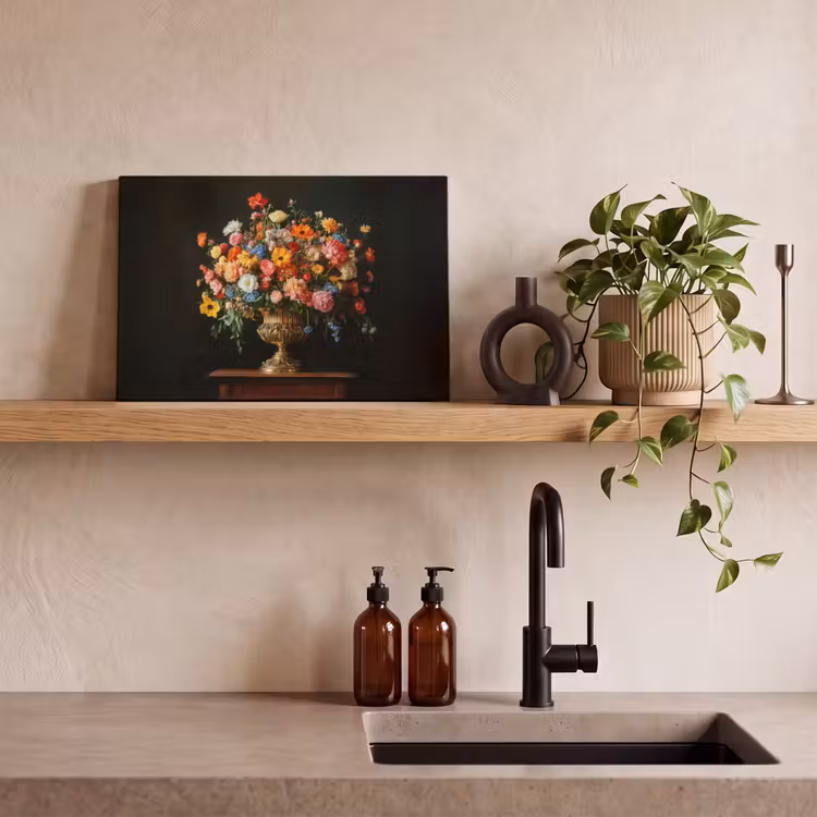 Goud - Bloemen - Kleuren - Vaas canvas 2cm klein -sfeer3