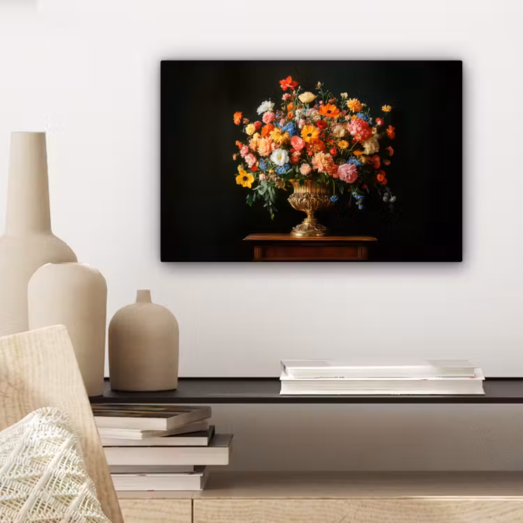 Goud - Bloemen - Kleuren - Vaas canvas 2cm klein -closeup_print_DE