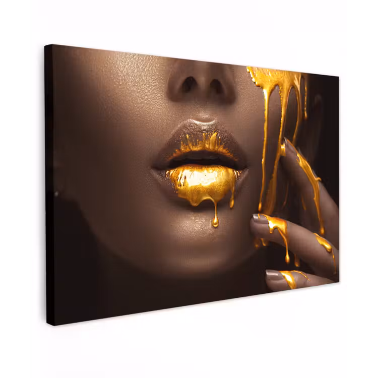 Goud - Vrouw - Verf - Lippen - Luxe canvas 2cm klein -z3d