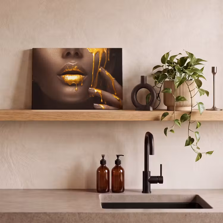 Goud - Vrouw - Verf - Lippen - Luxe canvas 2cm klein -sfeer3